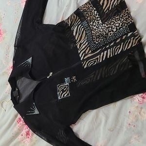 Black Animal Print Valentina Signa Sheer Zip up lightweight Jacket